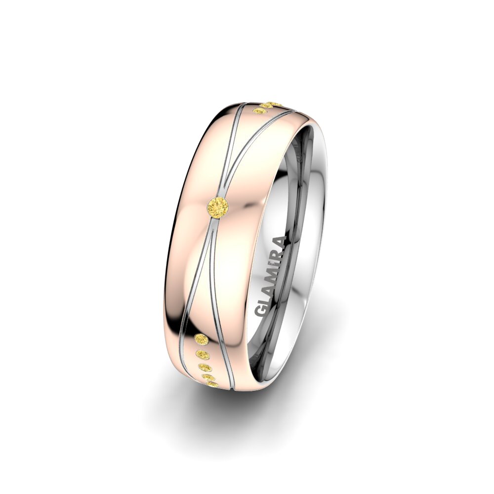 750 Rot & Weißgold Gelber Diamant Damen trauring Glorious Line 6 mm