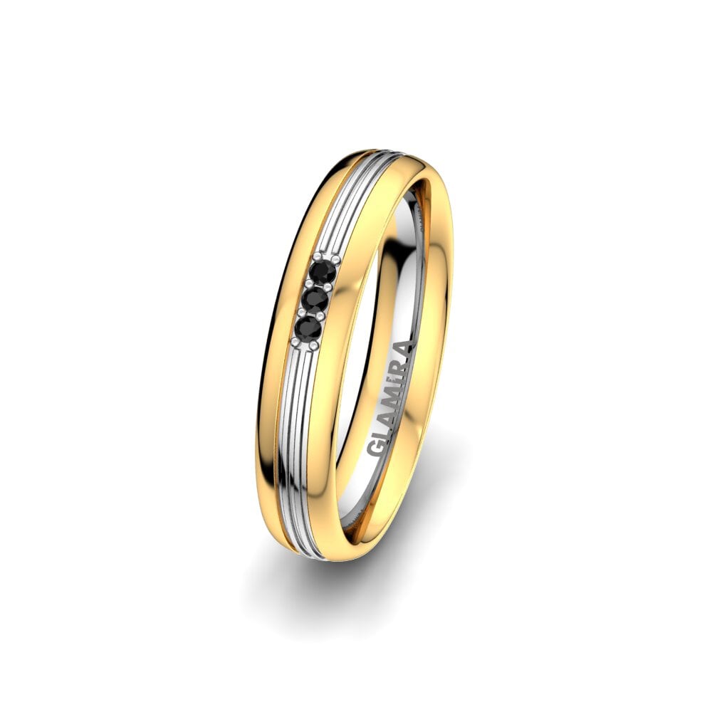 Or Jaune & Blanc 375 Saphir noir Alliance pour femme Glorious Moment 4 mm