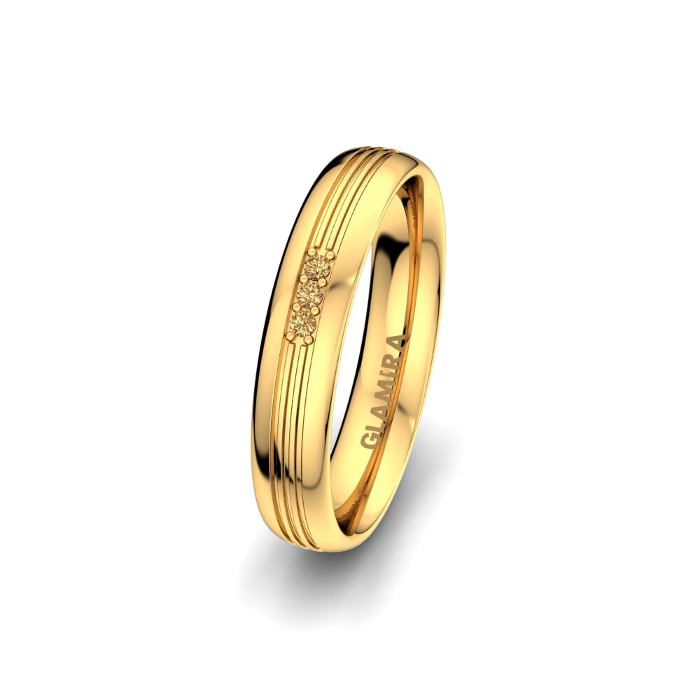 14ct Yellow Gold Brown Diamond Women's Wedding Ring Glorious Moment 4 mm