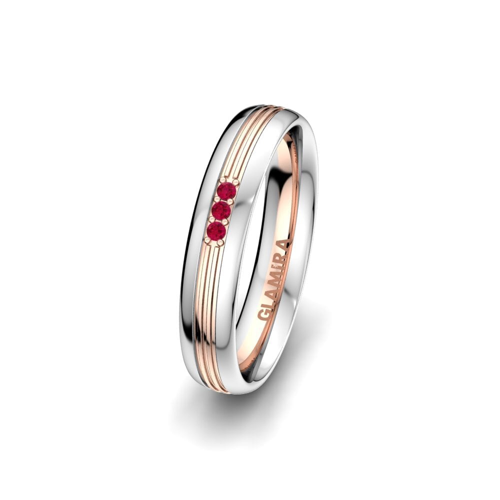 9K White & Rose Gold Ruby Women's Ring Glorious Moment 4 mm