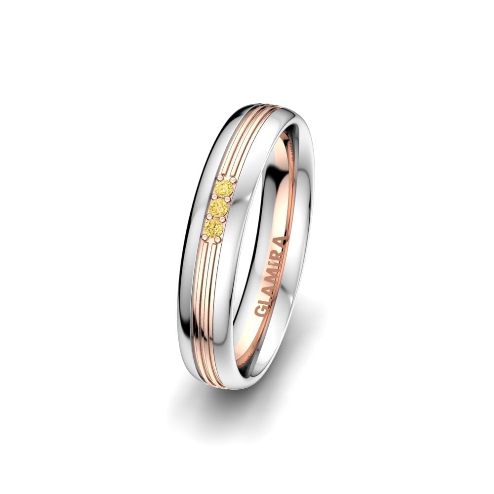 14ct White & Rose Gold Yellow Diamond Women's Wedding Ring Glorious Moment 4 mm