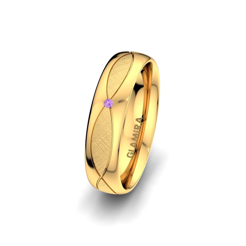9ct Yellow Gold Amethyst Women's Wedding Ring Bright Miracle 5 mm