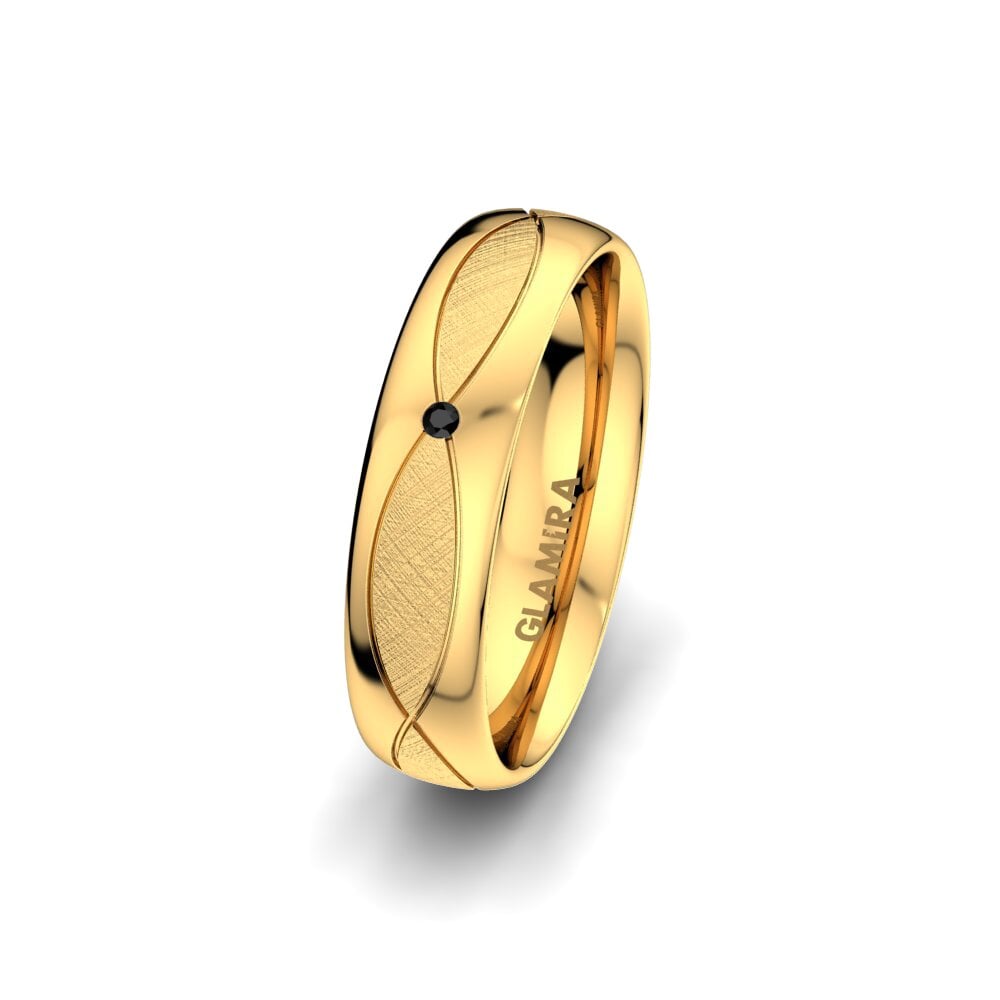 9ct Yellow Gold Black Sapphire Women's Wedding Ring Bright Miracle 5 mm