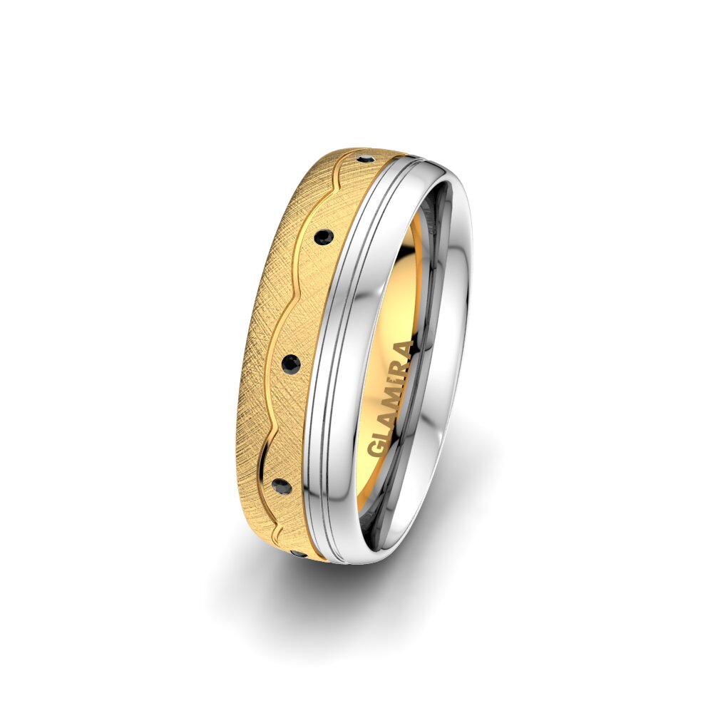 14k Oro Amarillo & Blanco Ónix Negro Anillo Boda Mujer Glamour Line 6 mm