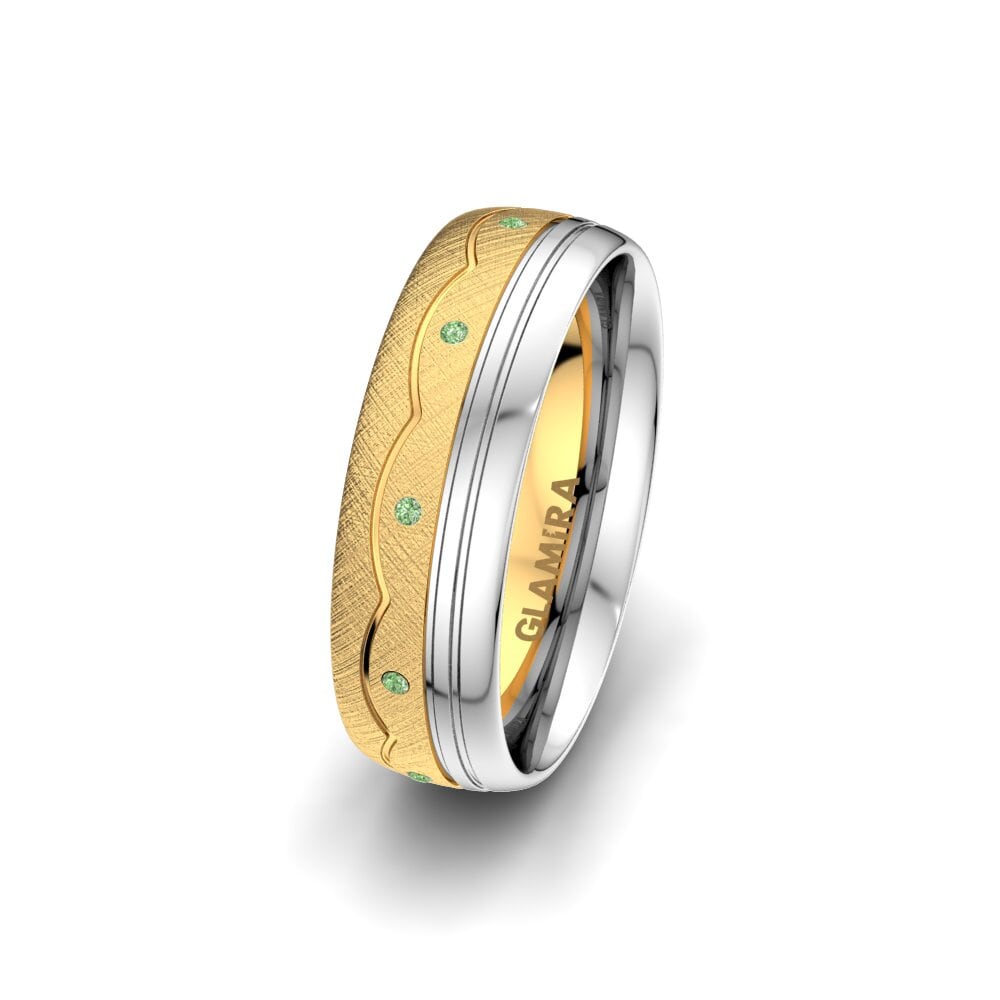 14ct Yellow & White Gold Green Diamond Women's Wedding Ring Glamour Line 6 mm