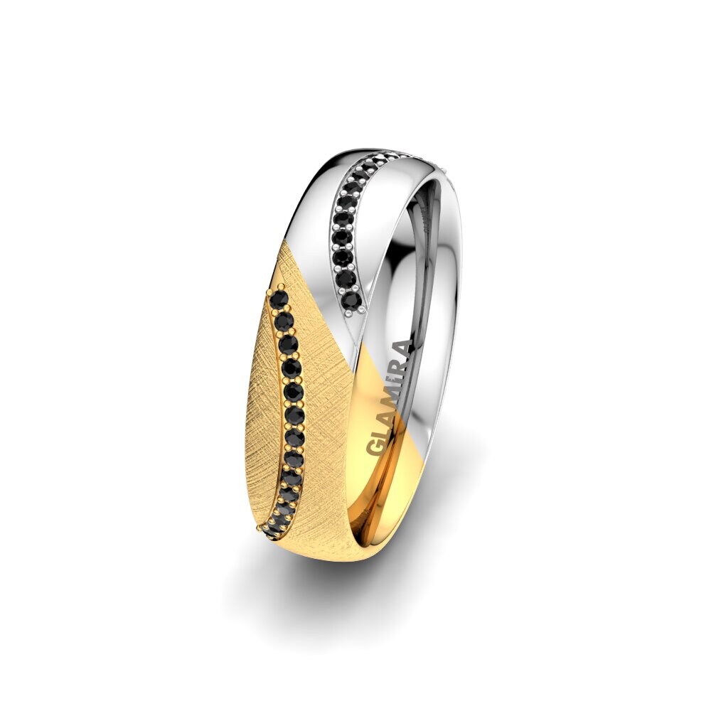 18ct Yellow & White Gold Black Sapphire Women's Wedding Ring Glamour Kiss 5 mm