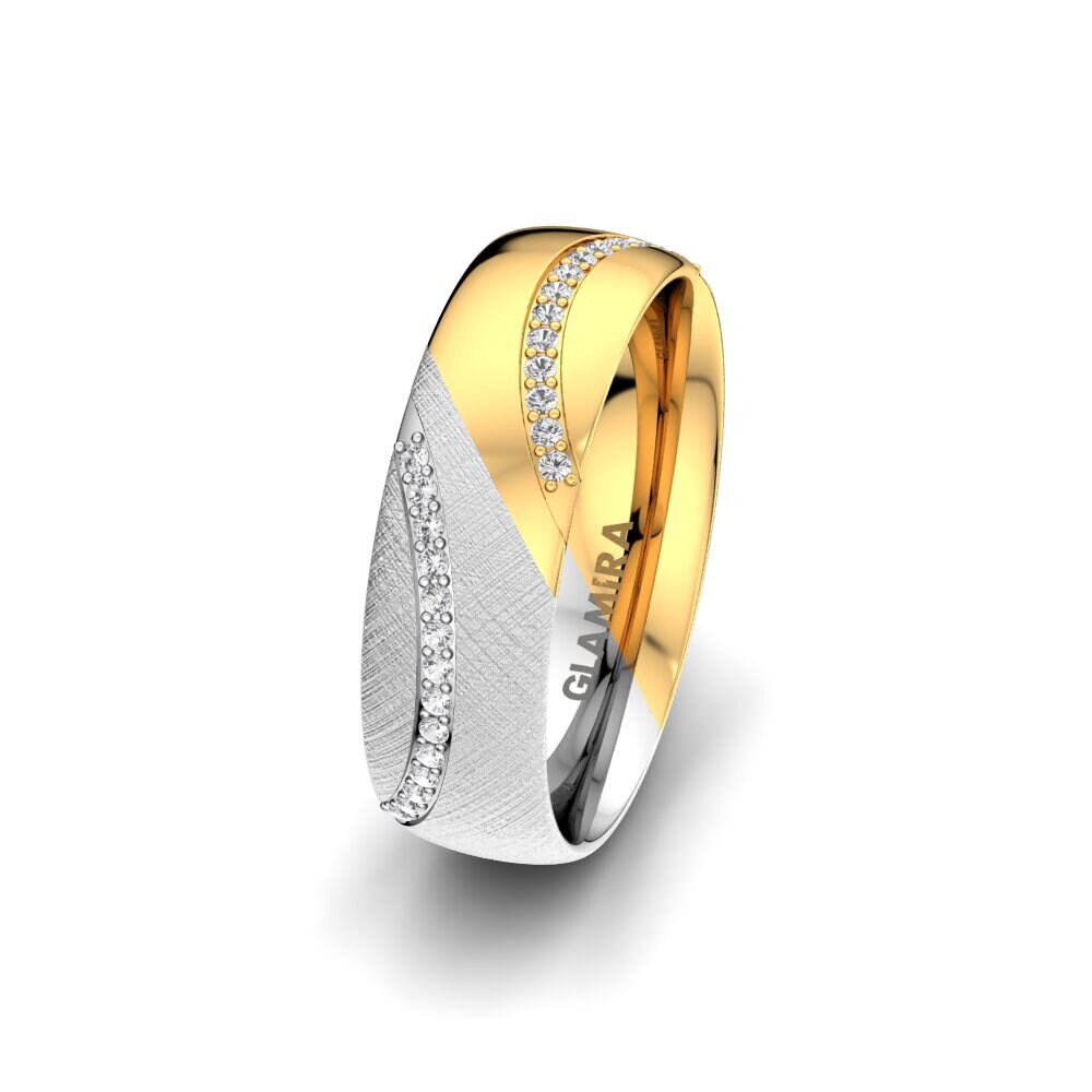 Weiß & Gelbgold 750 Weißer Saphir Damen trauring Glamour Kiss 6 mm