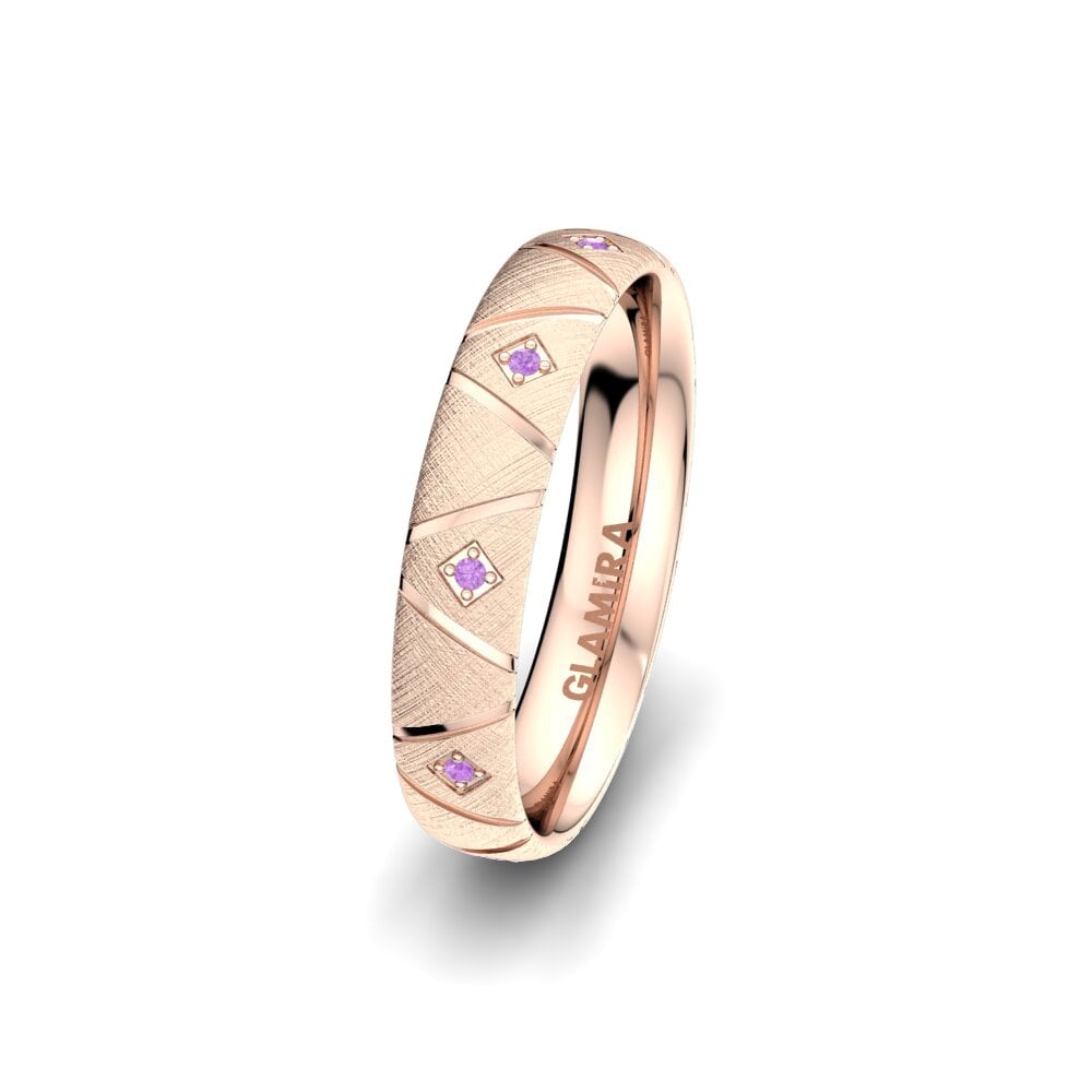 14ct Rose Gold Amethyst Women's Wedding Ring Attractive Style 4 mm