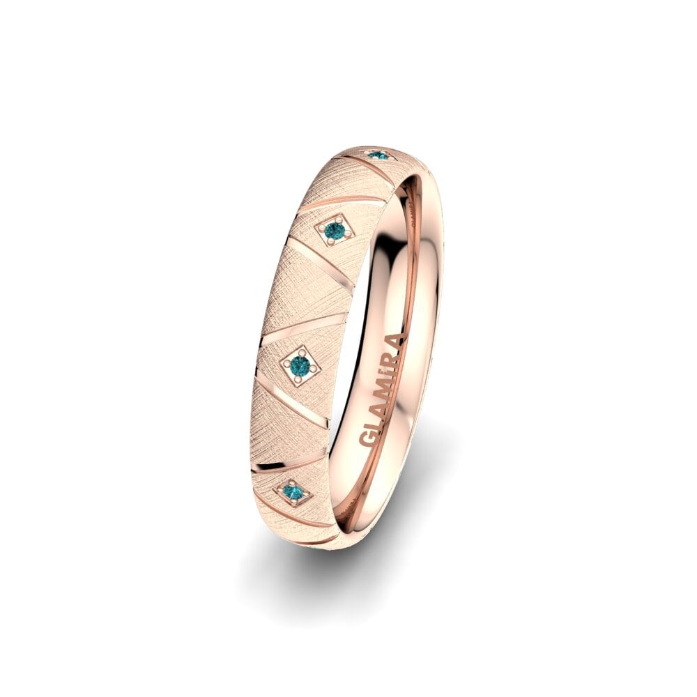 14ct Rose Gold Blue Diamond Women's Wedding Ring Attractive Style 4 mm