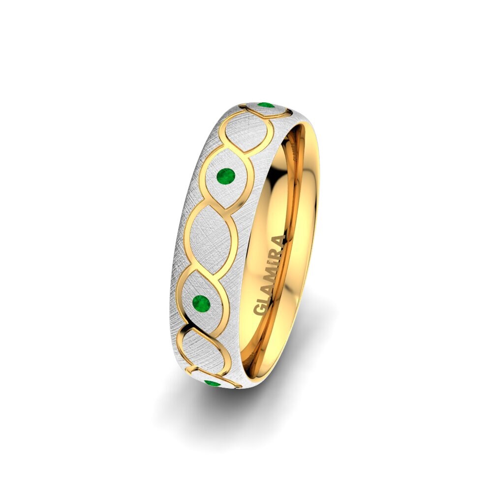 Or Blanc & Jaune 375 Émeraude Alliance pour femme Attractive Miracle 5 mm