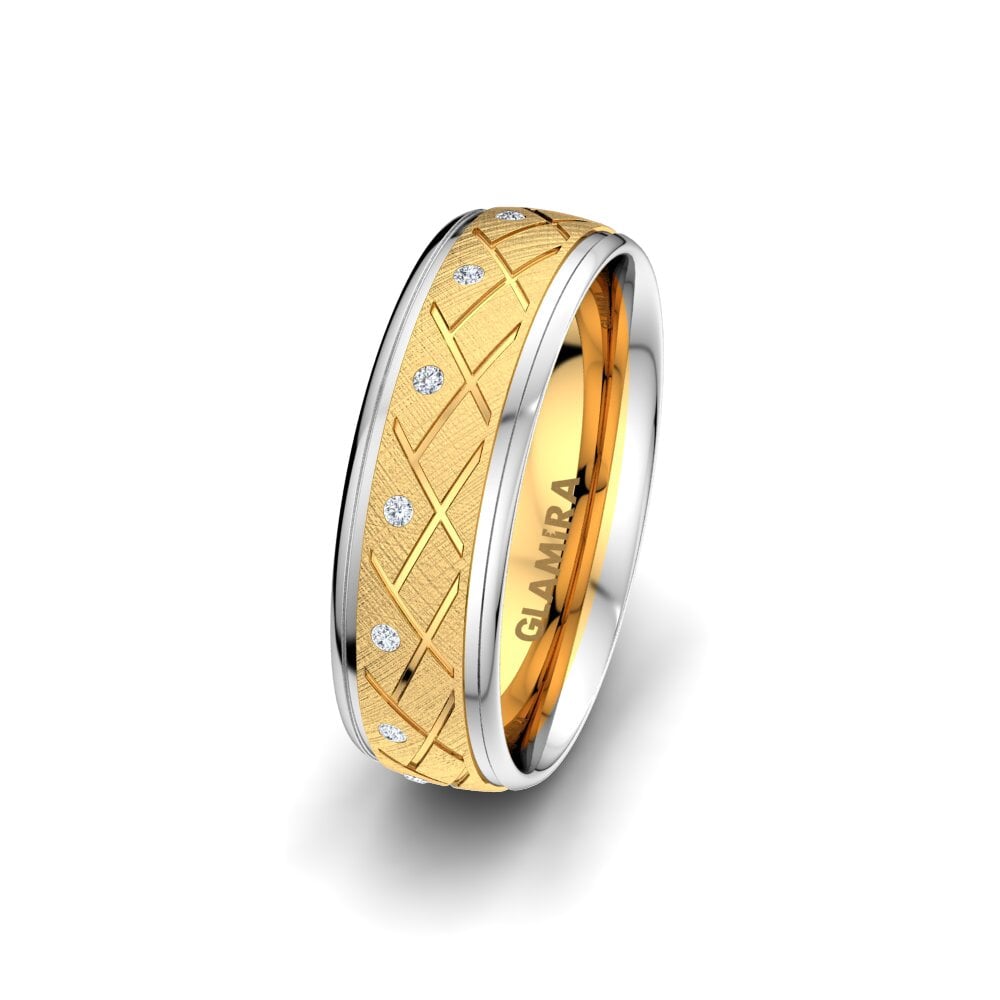 18ct Yellow & White Gold Lab Grown Diamond Women's Wedding Ring Florid Cross 6 mm