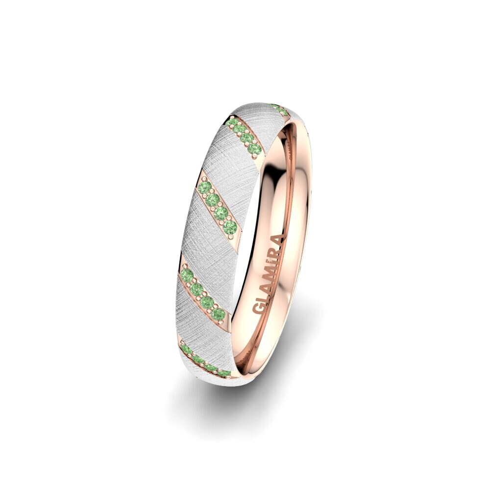 9ct White & Rose Gold Green Diamond Women's Wedding Ring Attractive Love 4 mm