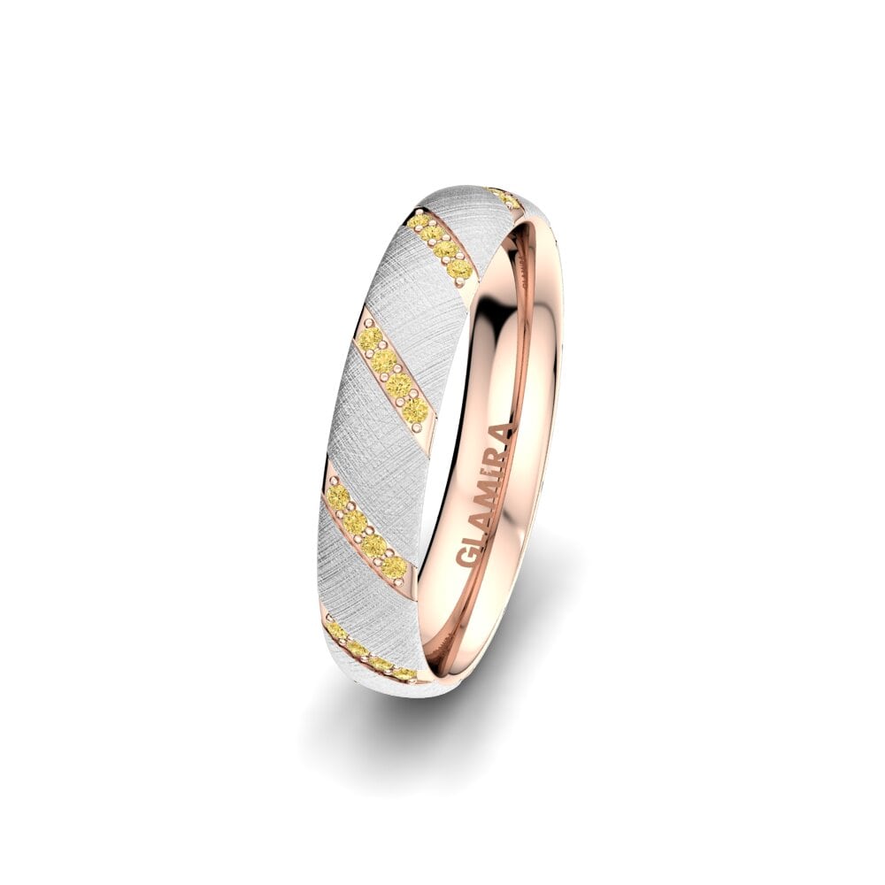 Weiß & Rotgold 375 Gelber Diamant Damen trauring Attractive Love 4 mm