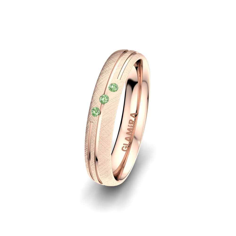 14ct Rose Gold Green Diamond Women's Wedding Ring Exotic Tile 4 mm