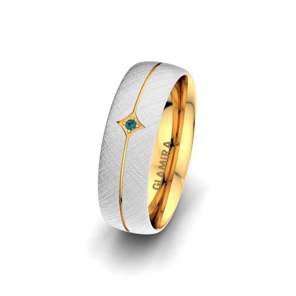 Weiß & Gelbgold 375 Blauer Diamant Damen trauring Exotic Round 6 mm