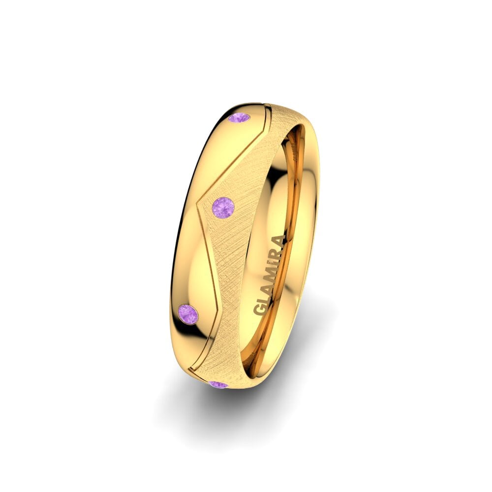 9ct Yellow Gold Amethyst Women's Wedding Ring Exotic Line 5 mm