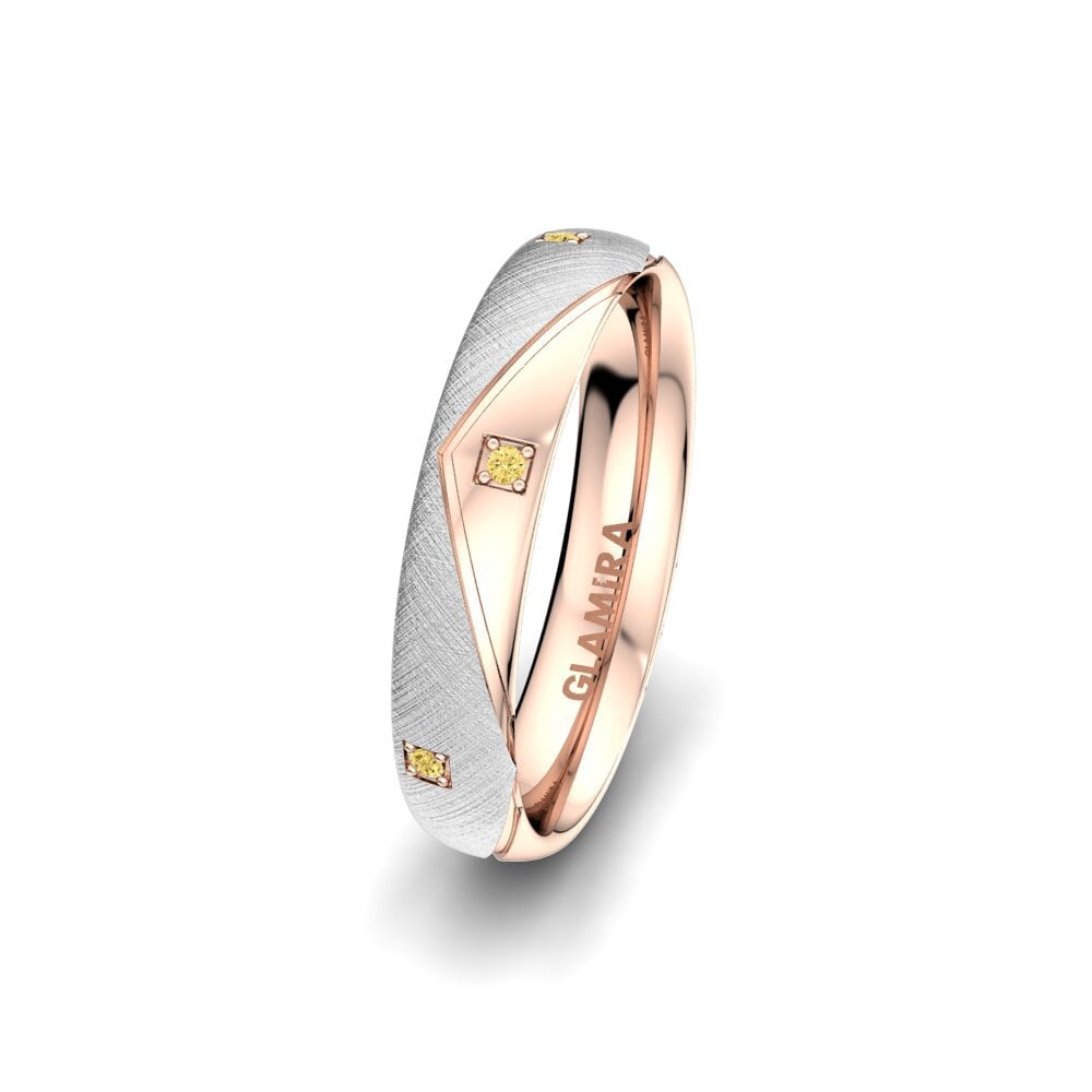 14ct White & Rose Gold Yellow Diamond Women's Wedding Ring Angels Witness 4 mm