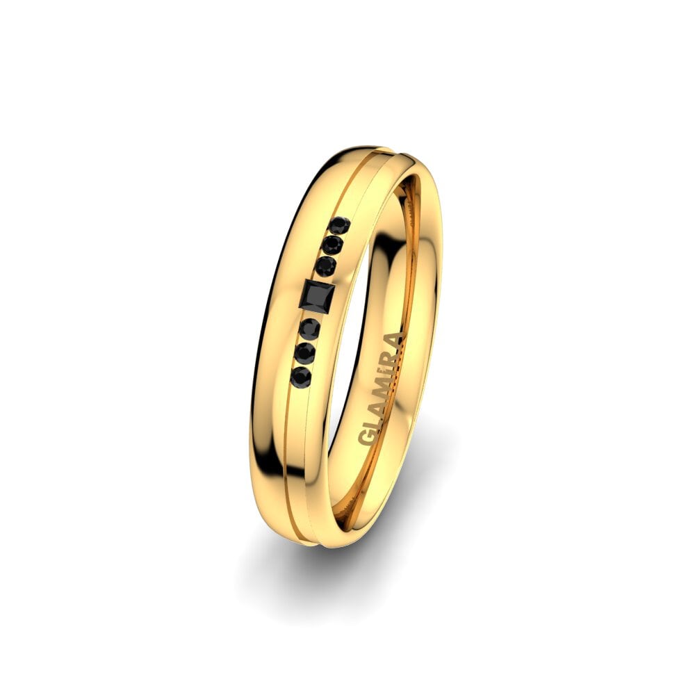 14ct Yellow Gold Black Sapphire Women's Wedding Ring Exotic Dream 4 mm