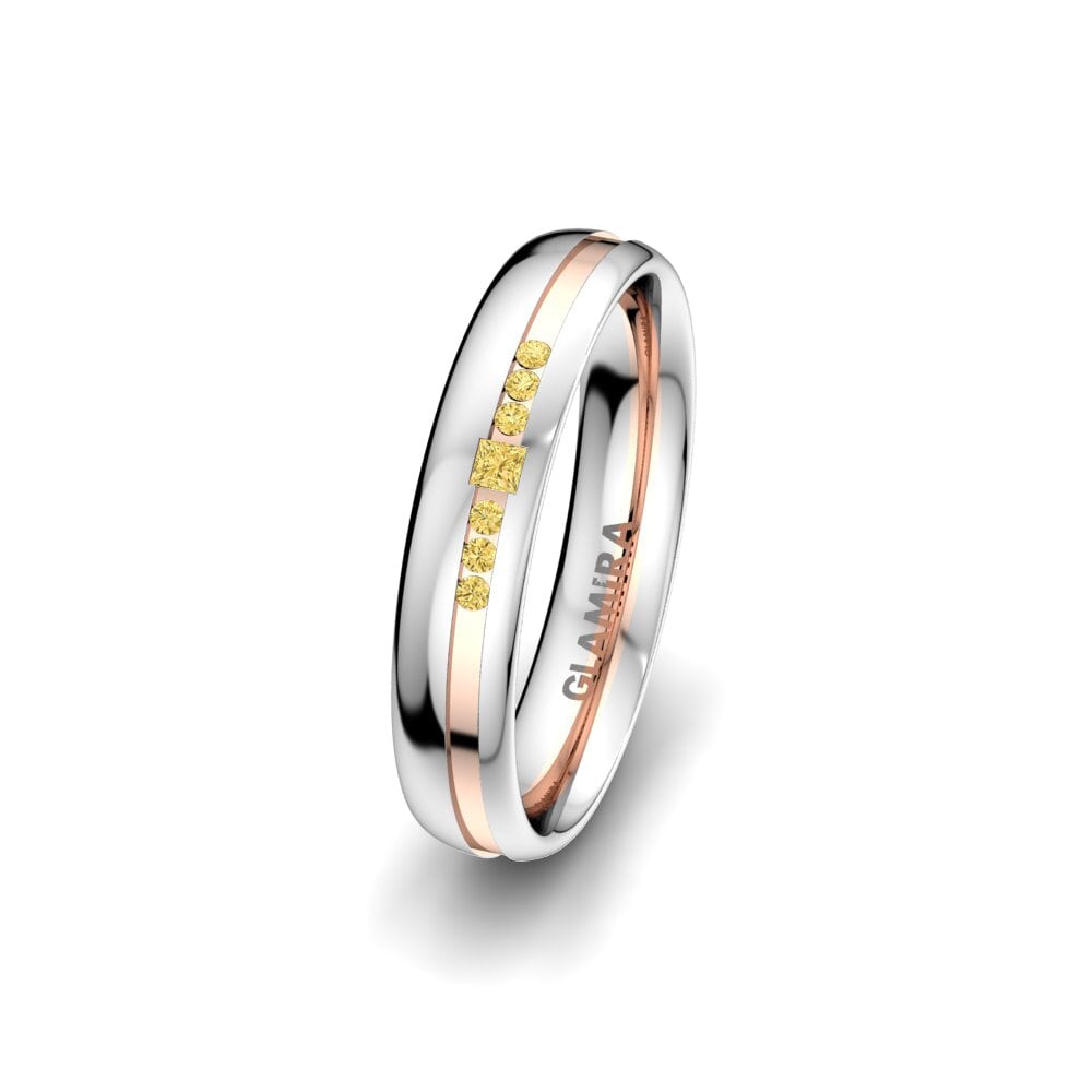 14ct White & Rose Gold Yellow Diamond Women's Wedding Ring Exotic Dream 4 mm