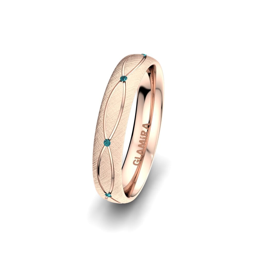 14ct Rose Gold Blue Diamond Women's Wedding Ring Alluring Swing 4 mm