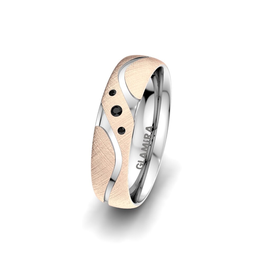 14k Oro Rosa & Blanco Ónix Negro Anillo Boda Mujer Elegant Touch 5 mm