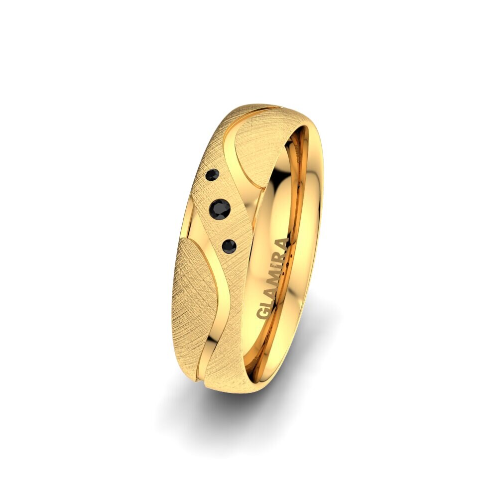 14ct Yellow Gold Black Sapphire Women's Wedding Ring Elegant Touch 5 mm