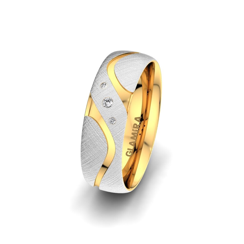 Weiß & Gelbgold 750 Weißer Saphir Damen trauring Elegant Touch 6 mm