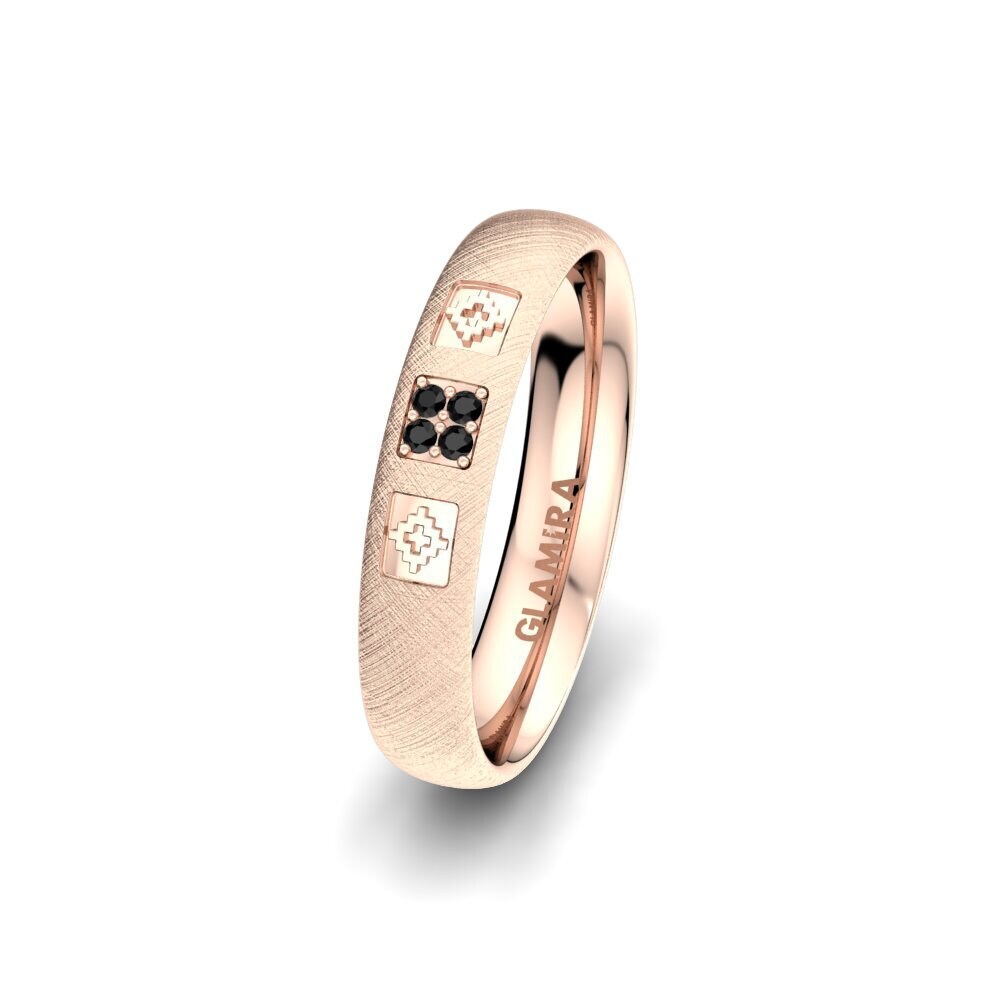 14ct Rose Gold Black Onyx Women's Wedding Ring Elegant Light 4 mm
