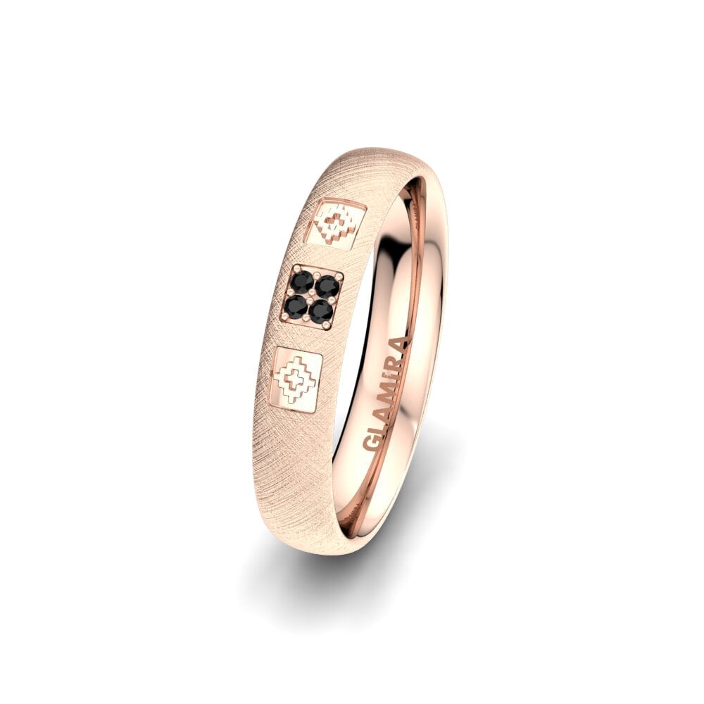 14ct Rose Gold Black Sapphire Women's Wedding Ring Elegant Light 4 mm