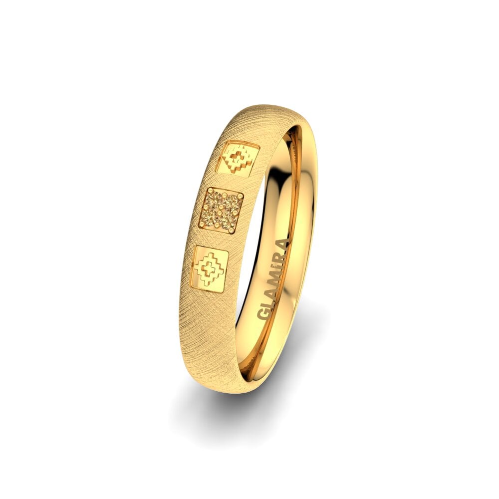 14ct Yellow Gold Brown Diamond Women's Wedding Ring Elegant Light 4 mm