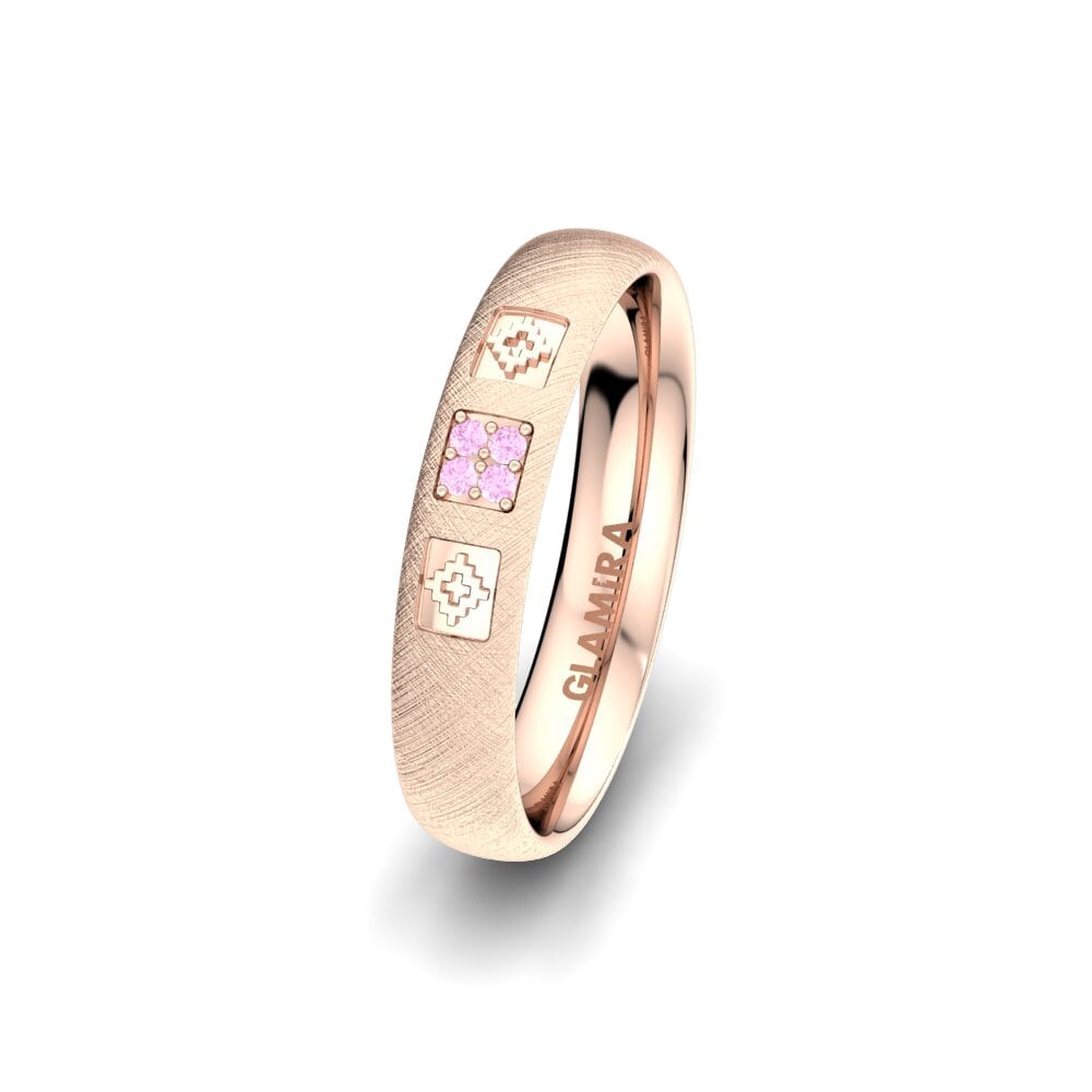 14ct Rose Gold Pink Sapphire Women's Wedding Ring Elegant Light 4 mm