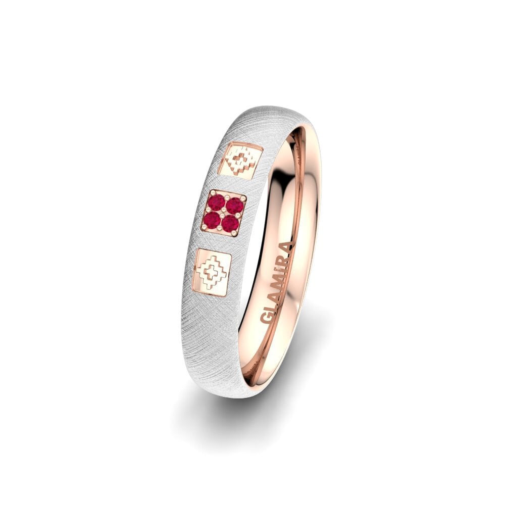 9K White & Rose Gold Ruby Women's Ring Elegant Light 4 mm