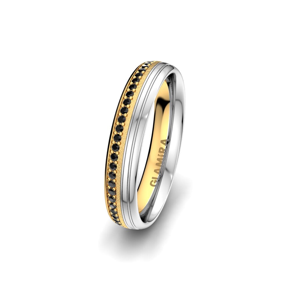 18ct Yellow & White Gold Black Sapphire Women's Wedding Ring Adore Line 4 mm