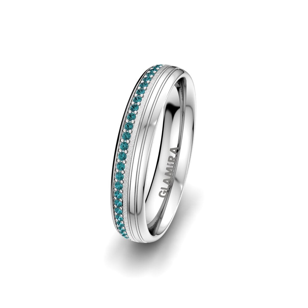 Or Blanc 375 Diamant Bleu Alliance pour femme Adore Line 4 mm
