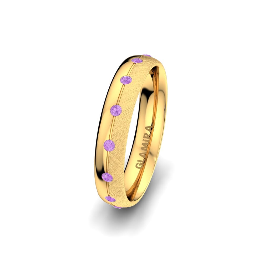 14ct Yellow Gold Amethyst Women's Wedding Ring Elegant Choice 4 mm