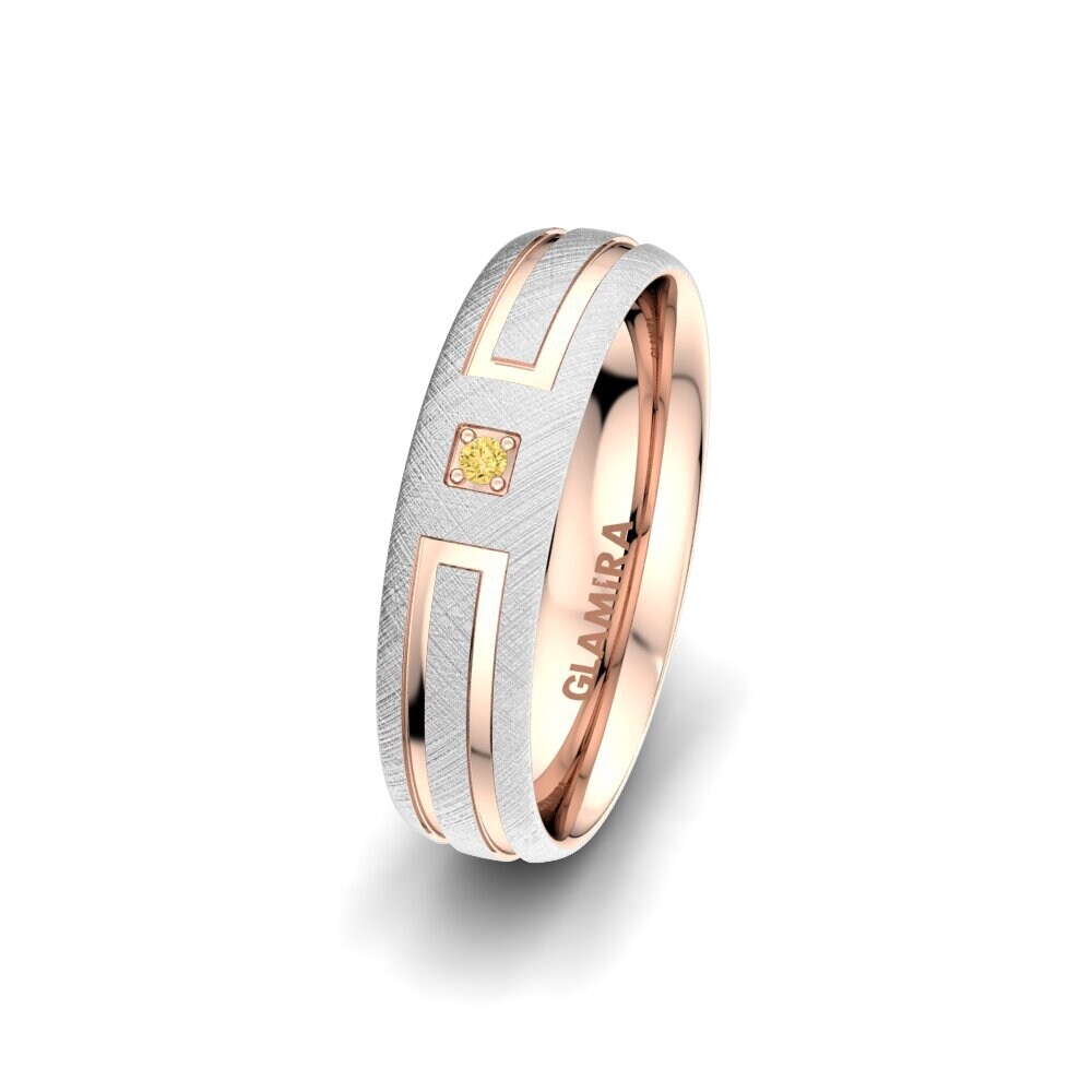 14ct White & Rose Gold Yellow Diamond Women's Wedding Ring Dynamic Plain 5 mm
