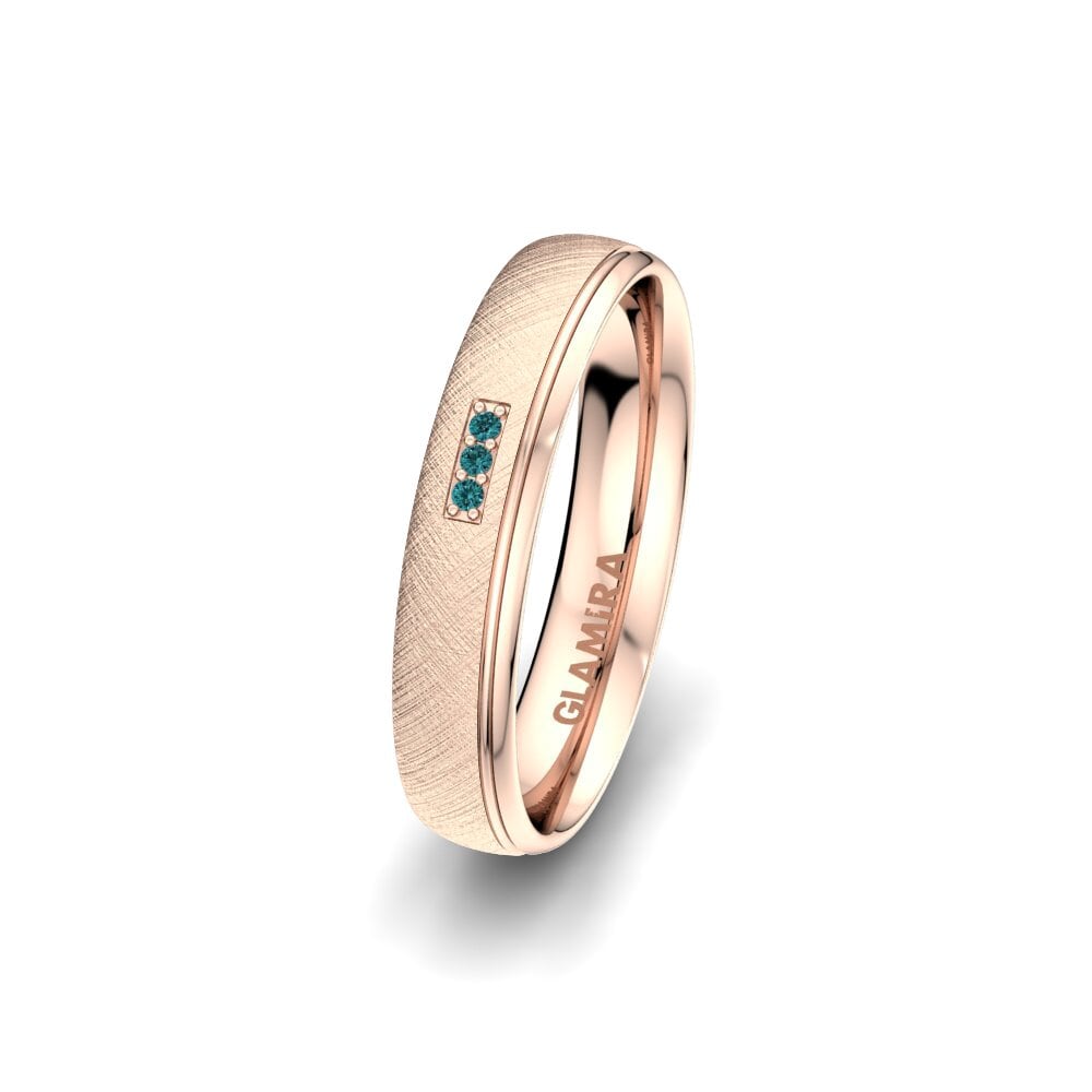 14ct Rose Gold Blue Diamond Women's Wedding Ring Alluring Step 4 mm