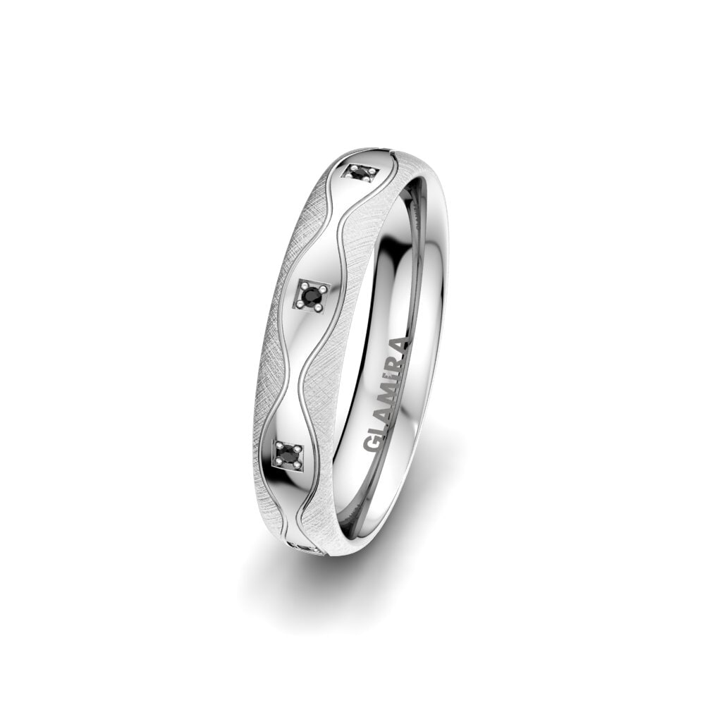 9ct White Gold Black Sapphire Women's Wedding Ring Alluring Flame 4 mm