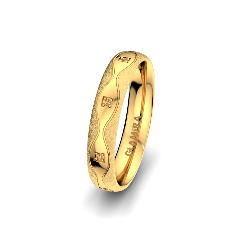 14ct Yellow Gold Brown Diamond Women's Wedding Ring Alluring Flame 4 mm