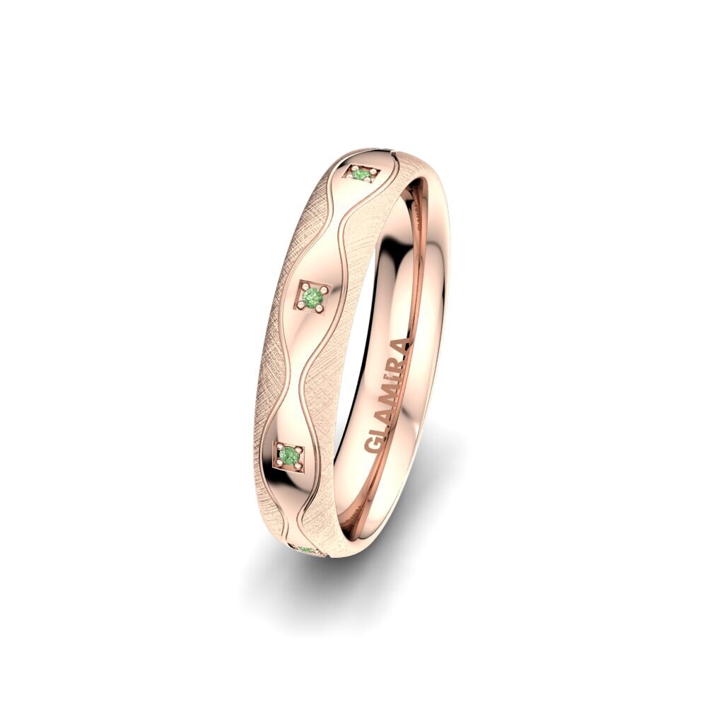 14ct Rose Gold Green Diamond Women's Wedding Ring Alluring Flame 4 mm