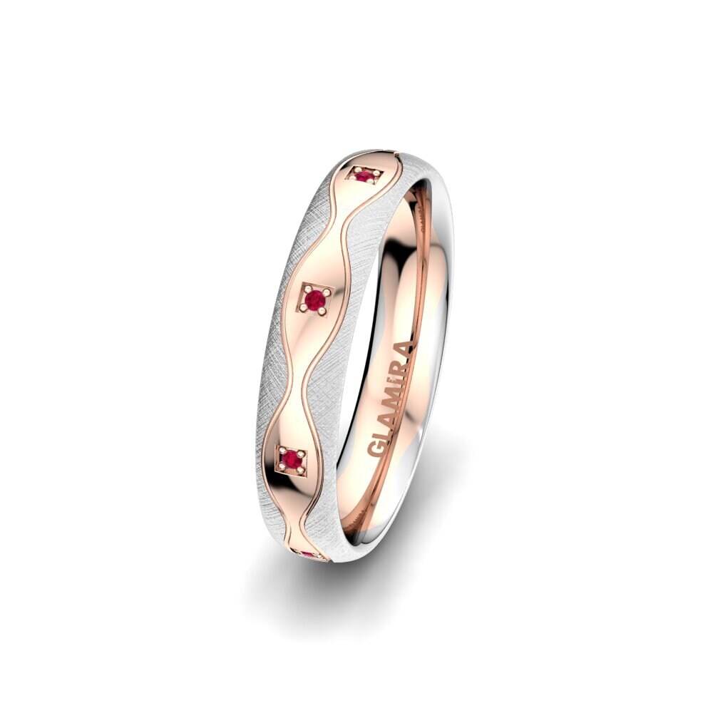 9K White & Rose Gold Ruby Women's Ring Alluring Flame 4 mm