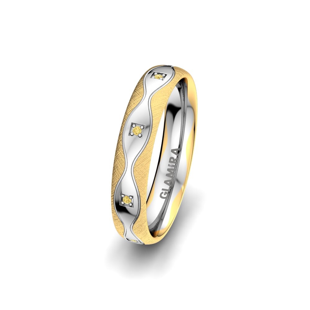 14ct Yellow & White Gold Yellow Diamond Women's Wedding Ring Alluring Flame 4 mm