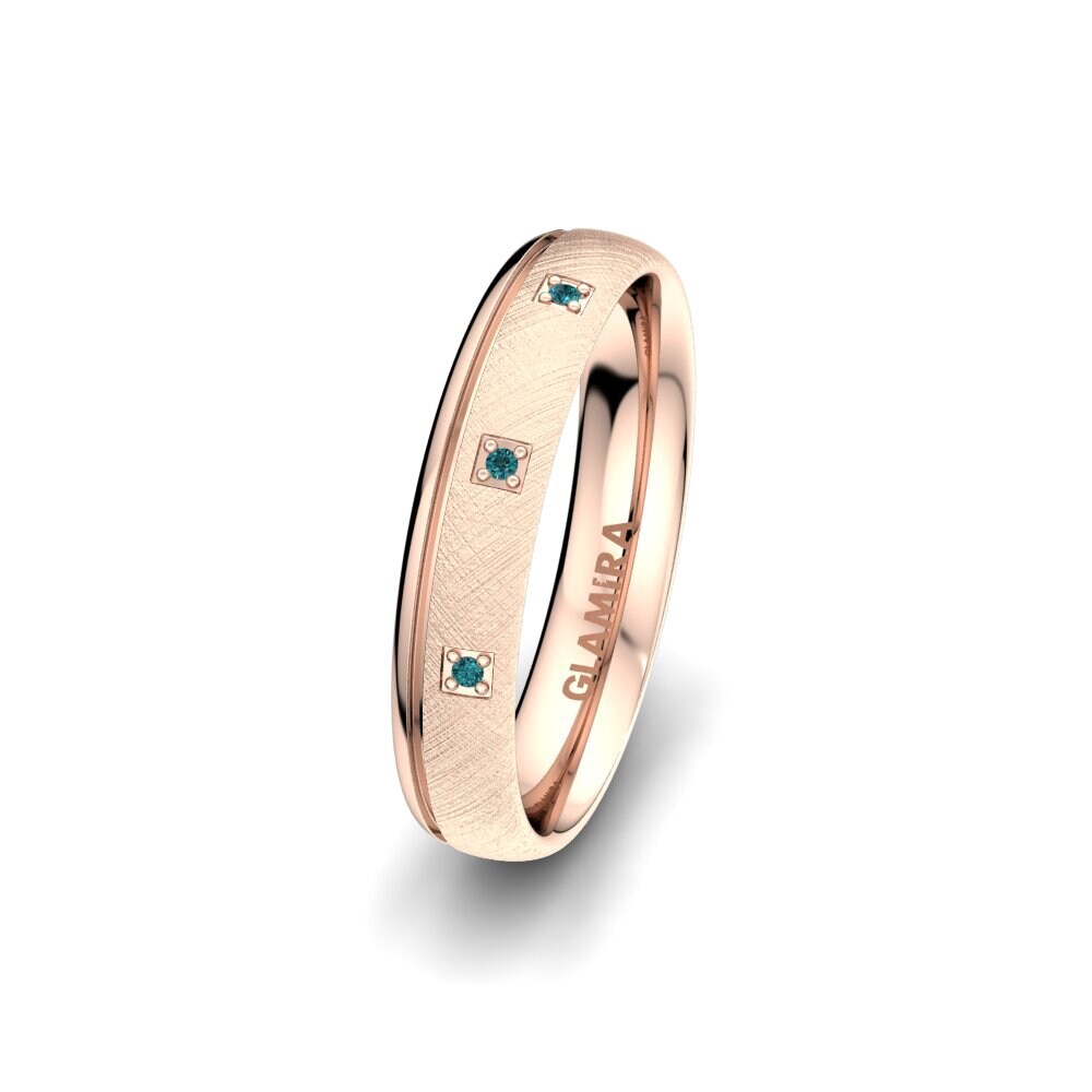 14ct Rose Gold Blue Diamond Women's Wedding Ring Pretty Tale 4 mm