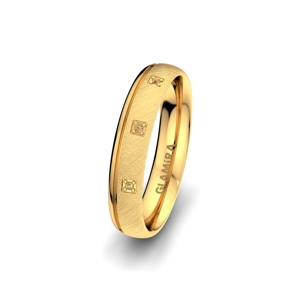 14ct Yellow Gold Brown Diamond Women's Wedding Ring Pretty Tale 4 mm