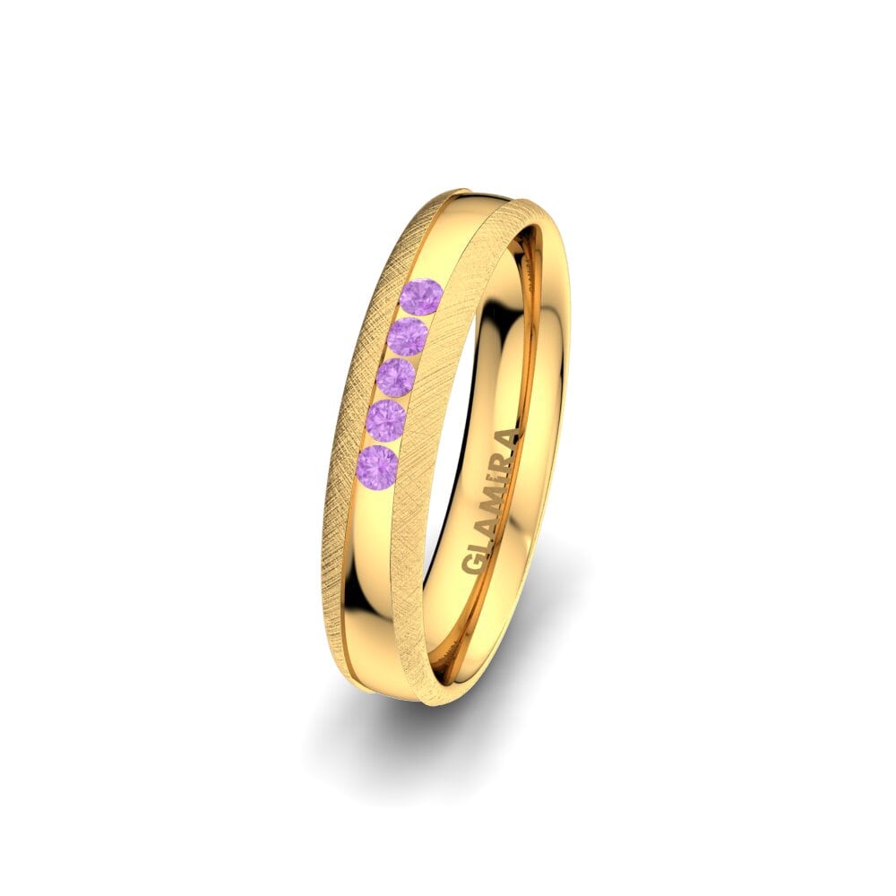 9ct Yellow Gold Amethyst Women's Wedding Ring Attractive Light 4 mm