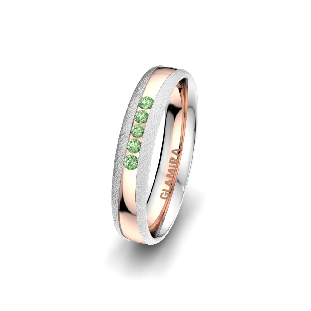 9ct White & Rose Gold Green Diamond Women's Wedding Ring Attractive Light 4 mm