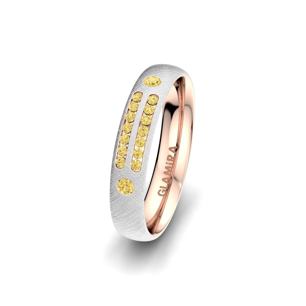 14ct White & Rose Gold Yellow Diamond Women's Wedding Ring Attractive Glaze 4 mm