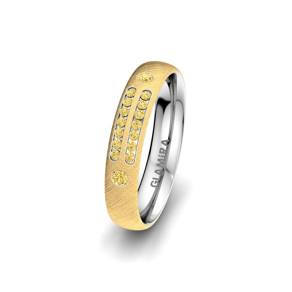 14ct Yellow & White Gold Yellow Diamond Women's Wedding Ring Attractive Glaze 4 mm