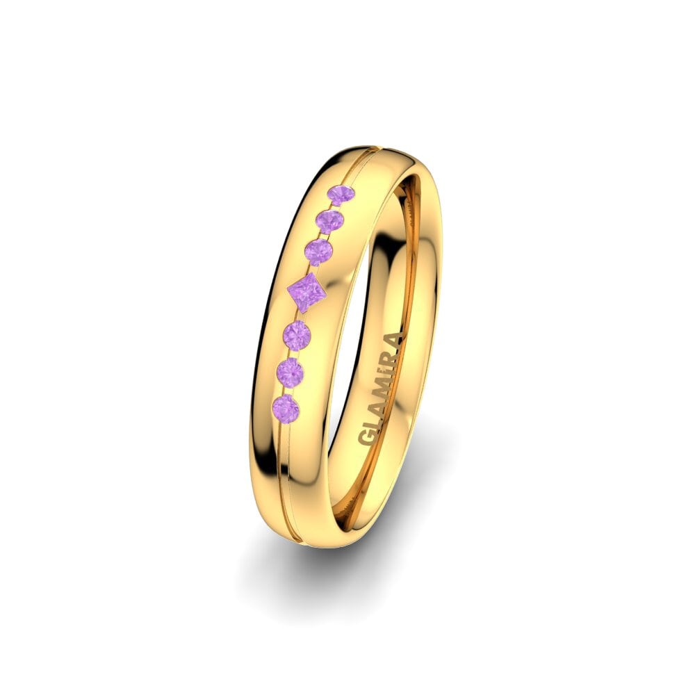 9ct Yellow Gold Amethyst Women's Wedding Ring Authentic Line 4 mm
