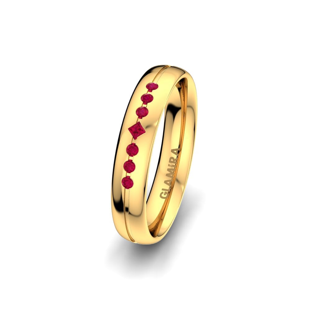 9ct Yellow Gold Ruby Women's Wedding Ring Authentic Line 4 mm